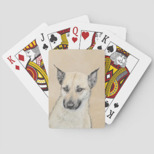 Kinook-målning (spetsar Öron) - Originalkonst Hund Casinokort