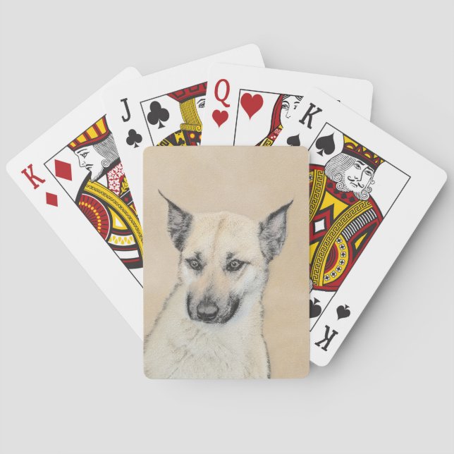 Kinook-målning (spetsar Öron) - Originalkonst Hund Casinokort (Baksidan)