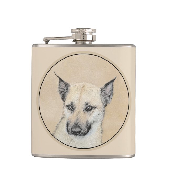Kinook-målning (spetsar Öron) - Originalkonst Hund Fickplunta (Framsidan)