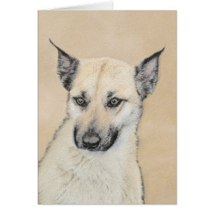 Kinook-målning (spetsar Öron) - Originalkonst Hund Hälsningskort