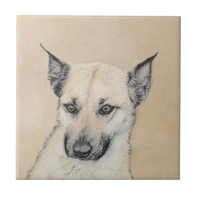 Kinook-målning (spetsar Öron) - Originalkonst Hund Kakelplatta (Framsidan)