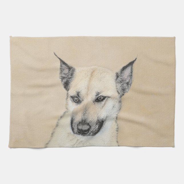 Kinook-målning (spetsar Öron) - Originalkonst Hund Kökshandduk (Horisontell)