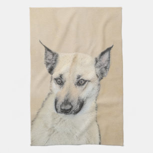 Kinook-målning (spetsar Öron) - Originalkonst Hund Kökshandduk