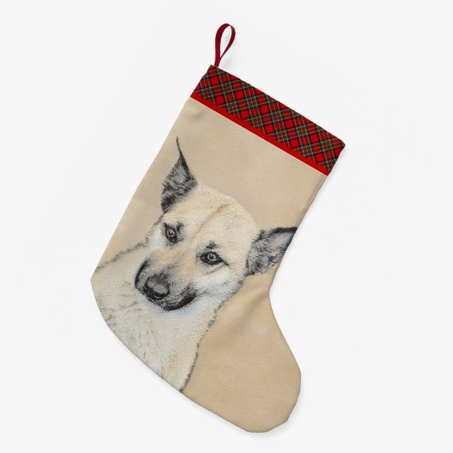 Kinook-målning (spetsar Öron) - Originalkonst Hund Liten Julstrumpa (Framsidan (Hängande))