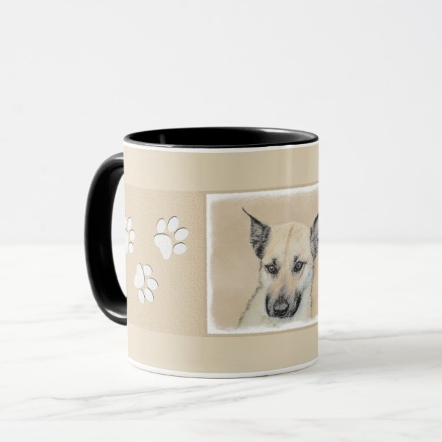 Kinook-målning (spetsar Öron) - Originalkonst Hund Mugg (Framsida vänster)