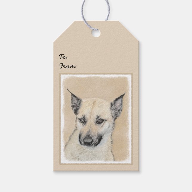 Kinook-målning (spetsar Öron) - Originalkonst Hund Presentetikett (Framsidan)