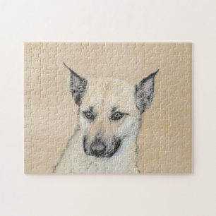 Kinook-målning (spetsar Öron) - Originalkonst Hund Pussel