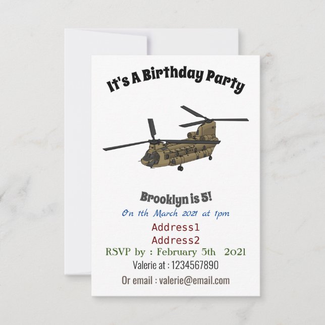 Kinook militär helikopterillustration inbjudningar (Framsida)
