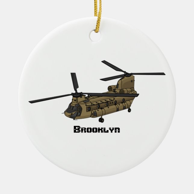 Kinook militär helikopterillustration julgransprydnad keramik (Framsidan)
