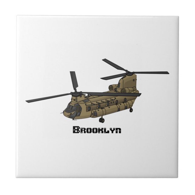 Kinook militär helikopterillustration kakelplatta (Framsidan)