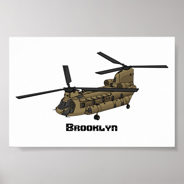 Kinook militär helikopterillustration poster (Framsidan)