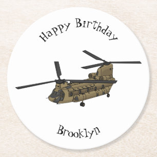 Kinook militär helikopterillustration underlägg papper rund