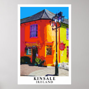 Kinsale Irland Resa Poster Färgglad Stad Konst