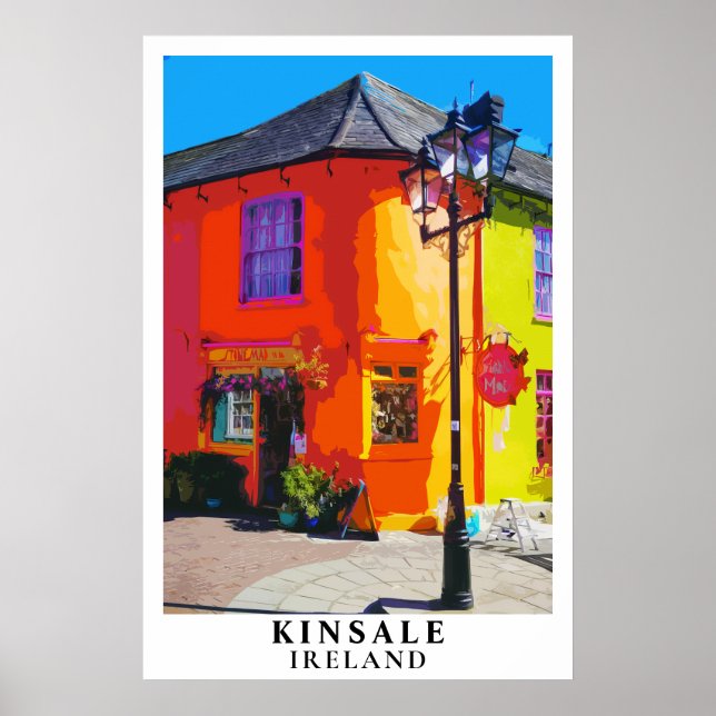 Kinsale Irland Resa Poster Färgglad Stad Konst (Framsidan)