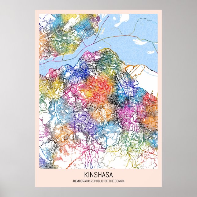Kinshasa DR Kongo City Karta Poster (Framsidan)