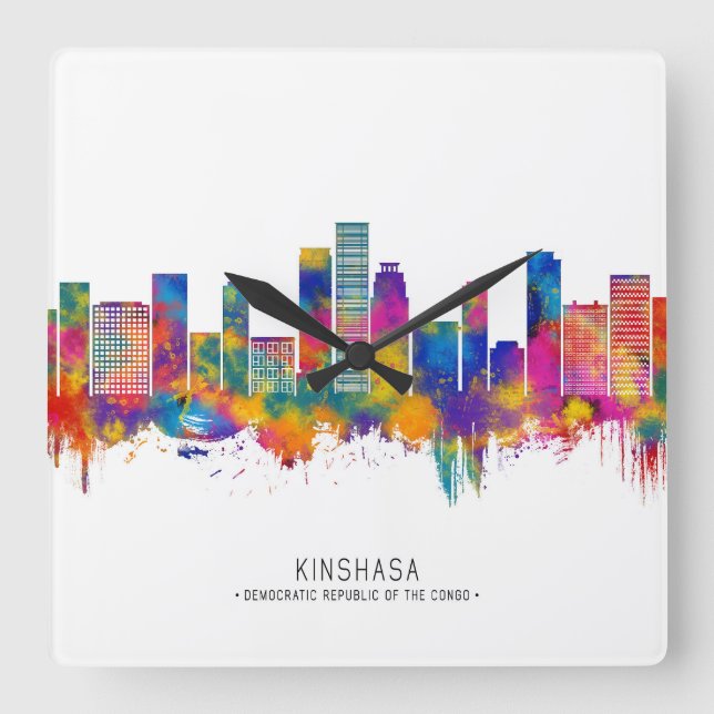 Kinshasa DR Kongo Skyline Fyrkantig Klocka (Framsida)