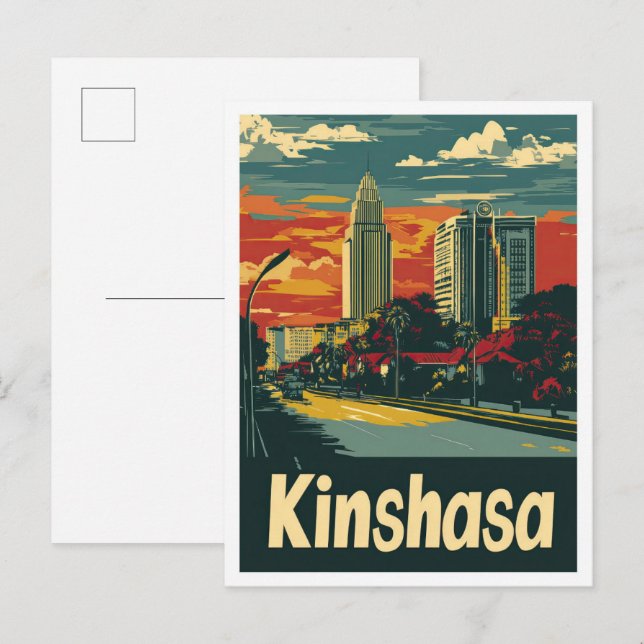 Kinshasa Kongo Vintage Reseskissillustration Vykort (Fram/baksida)