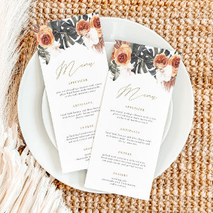 KINSLEY Boho Terracotta Long Bröllop Menu Card Meny