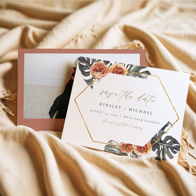 KINSLEY Boho Terracotta Photo Save Date Invit Inbjudningar (Skapare uppladdad)