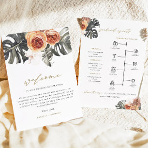 KINSLEY Boho Terracotta Tropical Bröllop Timeline Inbjudningar