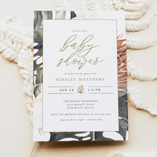 KINSLEY Boho Terracotta Tropical Handflatan Baby S Inbjudningar (Skapare uppladdad)