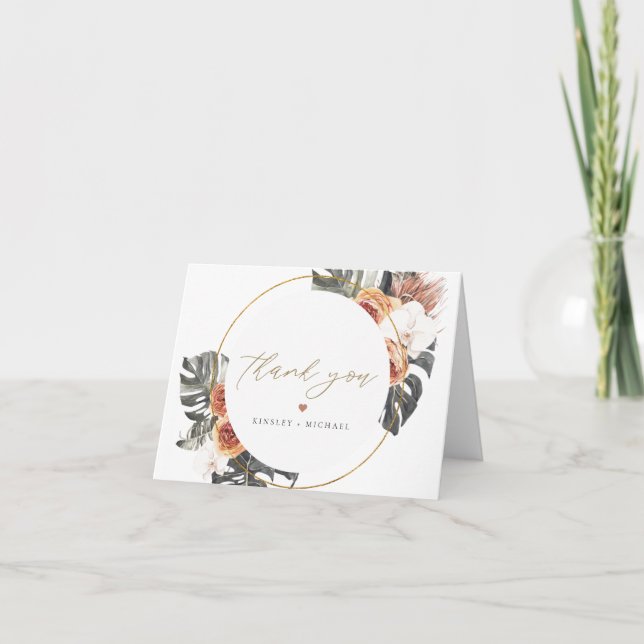 KINSLEY Boho Terrakotta Blommig Torkad Palmblad Tack Kort (Framsida)