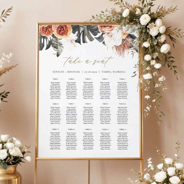 KINSLEY Boho Terrakotta Palm Bröllopsplatskarta Poster (Skapare uppladdad)