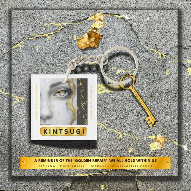 KINTSUGI-akrylisk nyckelkedja (KINTSUGI Keychain by Poet Adiela Akoo reminds us that we're beautifully resilient. READ MSG ON KEY!)