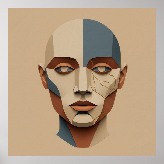 Kintsugi Muse: Abstrakt Pappersskulptur Porträtt Poster (Framsidan)