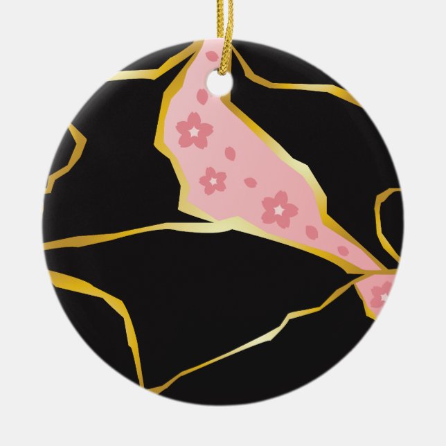 Kintsugi-ornament med körsbärsblomsaccent julgransprydnad keramik (Framsidan)