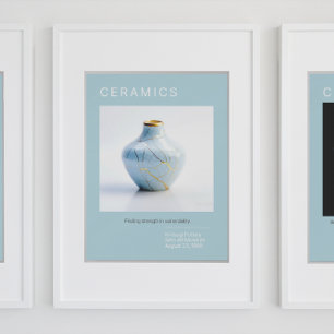 Kintsugi Pottery Poster Series Blek blå