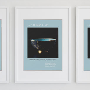 Kintsugi Pottery Poster Series Blek blå