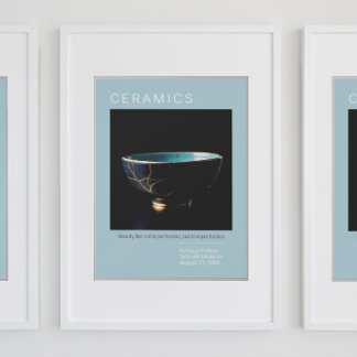 Kintsugi Pottery Poster Series | Blek blå