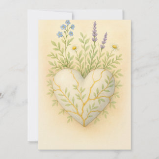 Kintsugi Vildblomma Hjärtat Vattenfärg Tack Kort