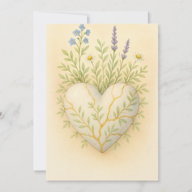 Kintsugi Vildblomma Hjärtat Vattenfärg Tack Kort (Framsida)
