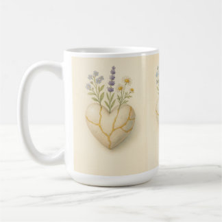 Kintsugi Vildblomma Hjärtvattenfärg Kaffemugg