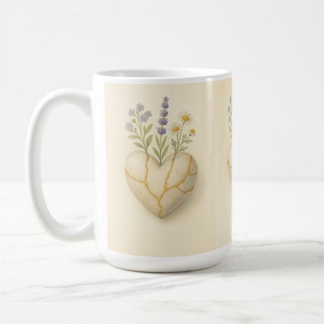 Kintsugi Vildblomma Hjärtvattenfärg Kaffemugg (Vänster)