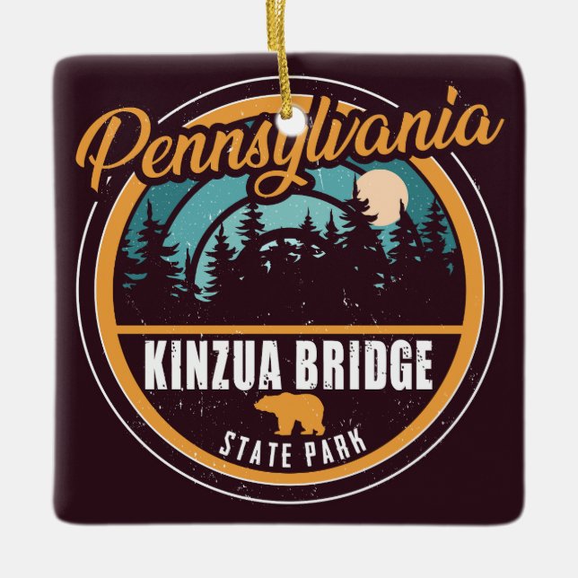 Kinzua Bridge State Park Pennsylvania Retro Badge Julgransprydnad Keramik (Framsida)