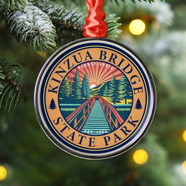 Kinzua Bridge State Park Pennsylvania Retro Badge Julgransprydnad Metall (Skapare uppladdad)