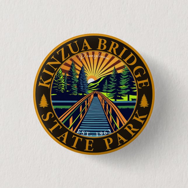 Kinzua Bridge State Park Pennsylvania Retro Badge Knapp (Framsida)