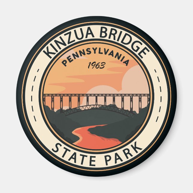 Kinzua Bridge State Park Pennsylvania Retro Badge Magnet (Framsidan)