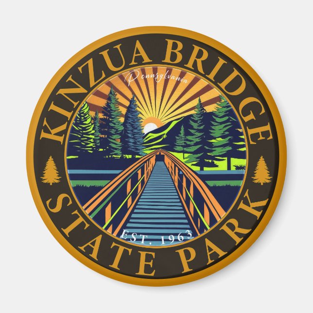 Kinzua Bridge State Park Pennsylvania Retro Badge Magnet (Framsidan)