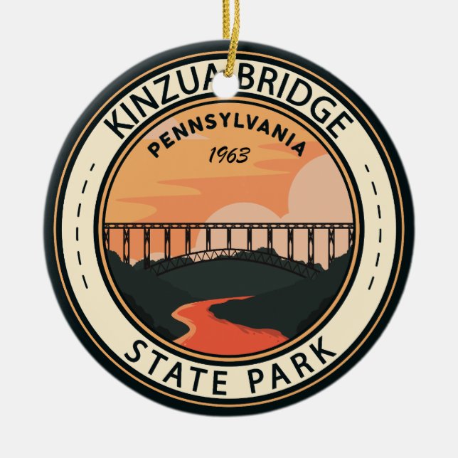 Kinzua Bridge State Park Pennsylvania Retro Julgransprydnad Keramik (Framsidan)