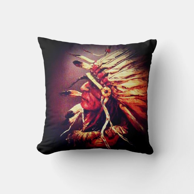 "Kiowa Chief" original art Throw Pillow Kudde (Framsida)