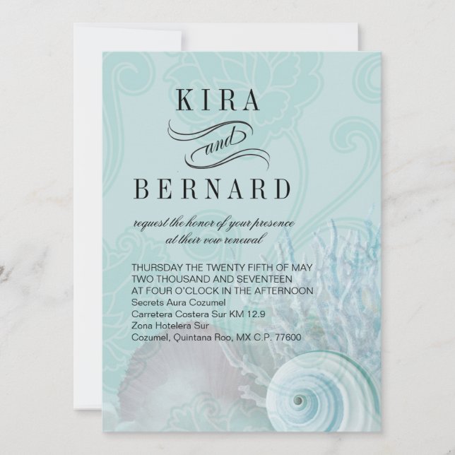Kira Seashell Dreams Beach Wedding aqua Inbjudningar (Framsida)