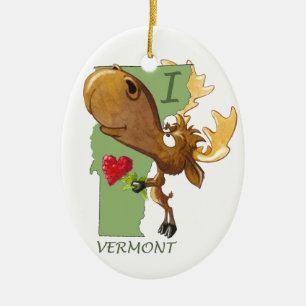 Kirby älgen Vermoosin "mig hjärta Vermont ", Julgransprydnad Keramik
