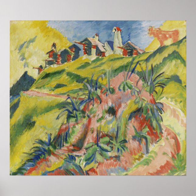 Kirchner - Bergdorf With Rosa Cow 1919 Poster (Framsidan)