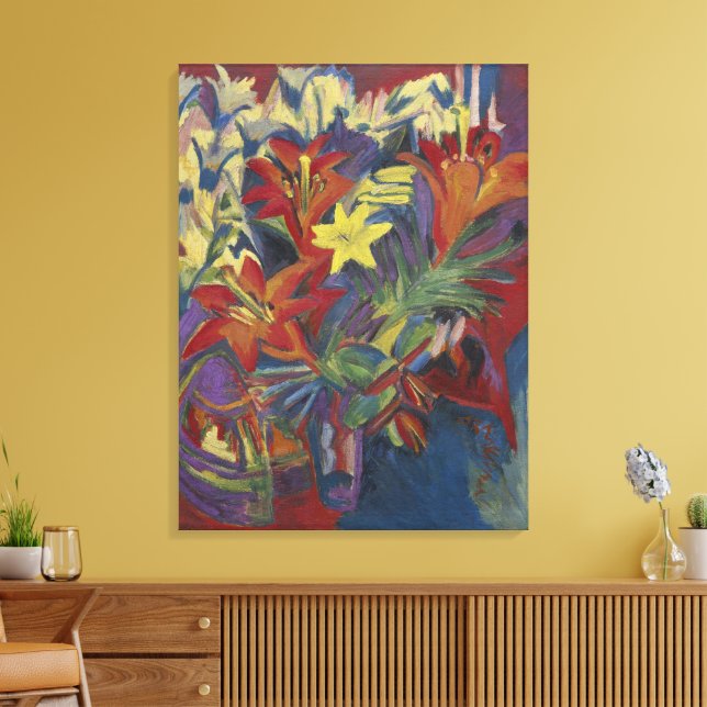 Kirchner Expressionist Levande Orange Liljor Konst Canvastryck (Insitu (Vardagsrum))