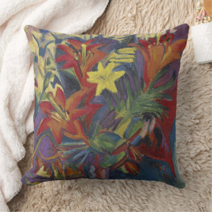 Kirchner Expressionist Levande Orange Liljor Konst Kudde