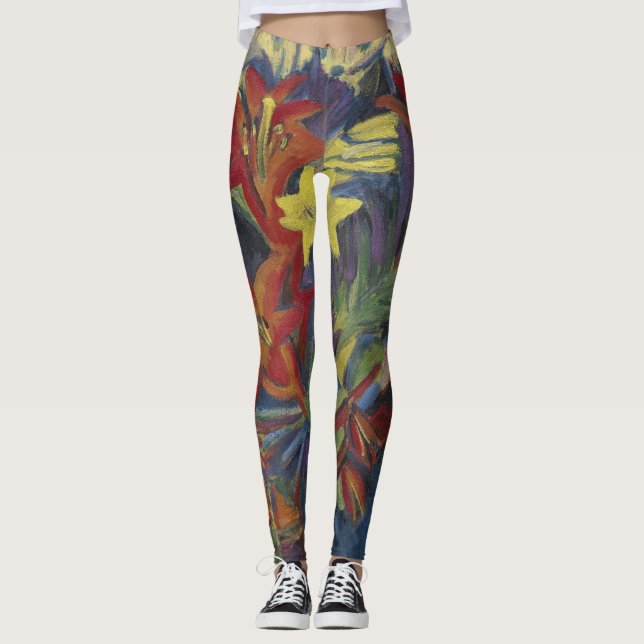 Kirchner Expressionist Levande Orange Liljor Konst Leggings (Framsida)